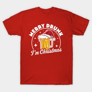 Merry Drunk I'm Christmas Funny Beer Drinker Santa Hat T-Shirt